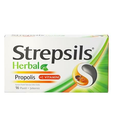 Strepsils Herbal Propolis + C Vitamini İçeren Takviye Edici Gıda 16 Pastil